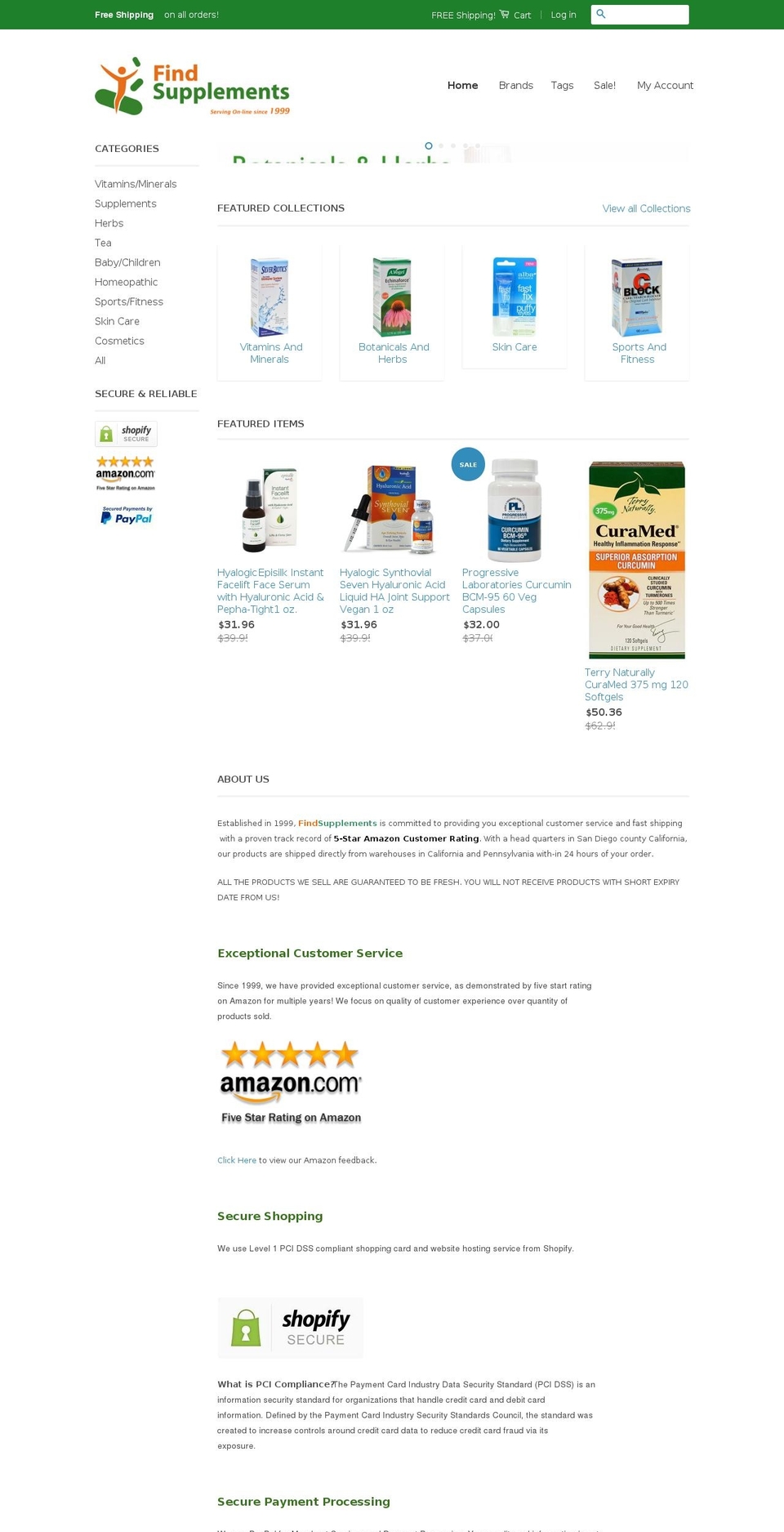 findsupplements.net shopify website screenshot