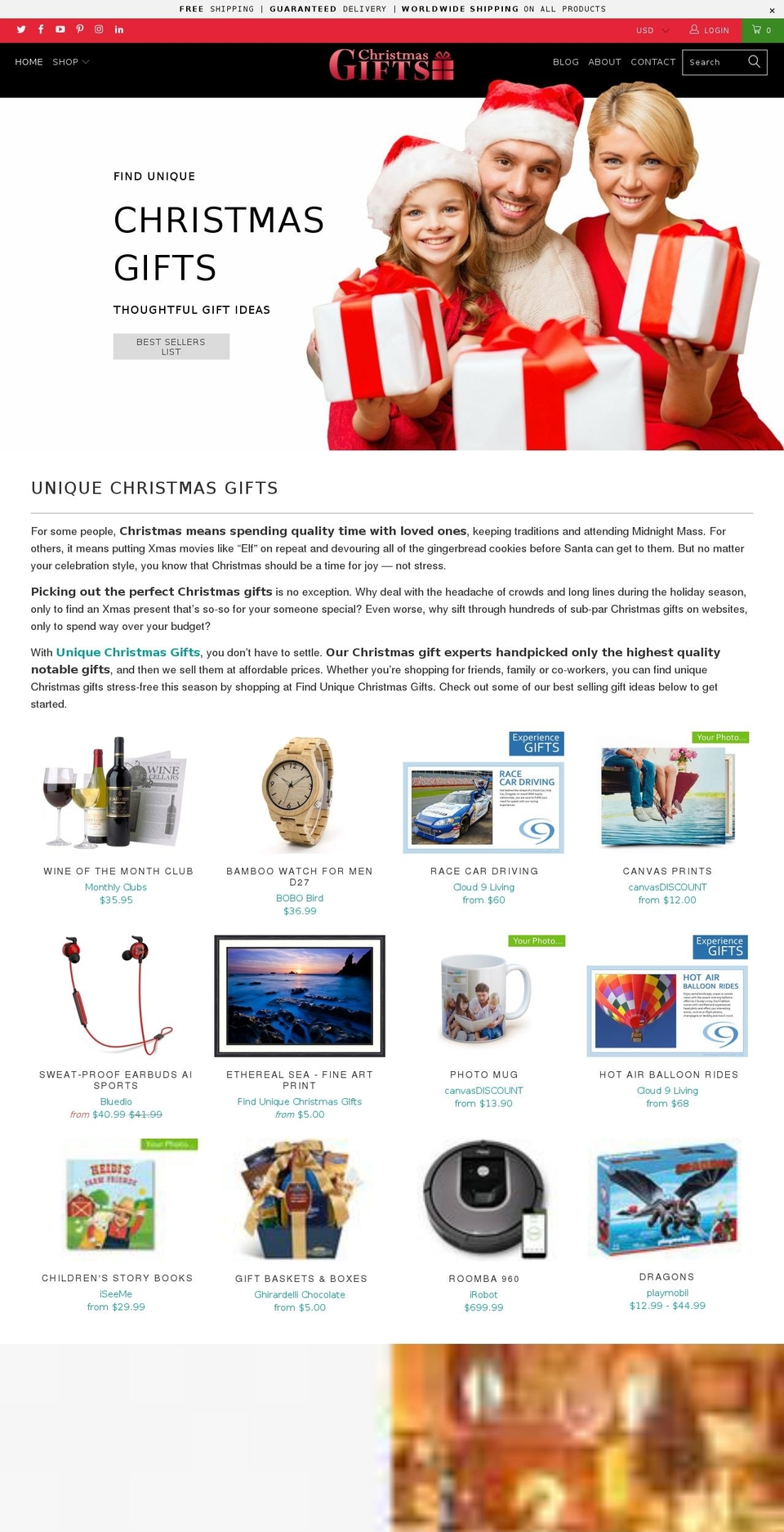 finduniquechristmasgifts.com shopify website screenshot