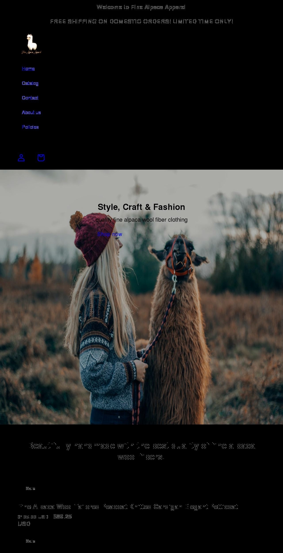 finealpacaapparel.com shopify website screenshot