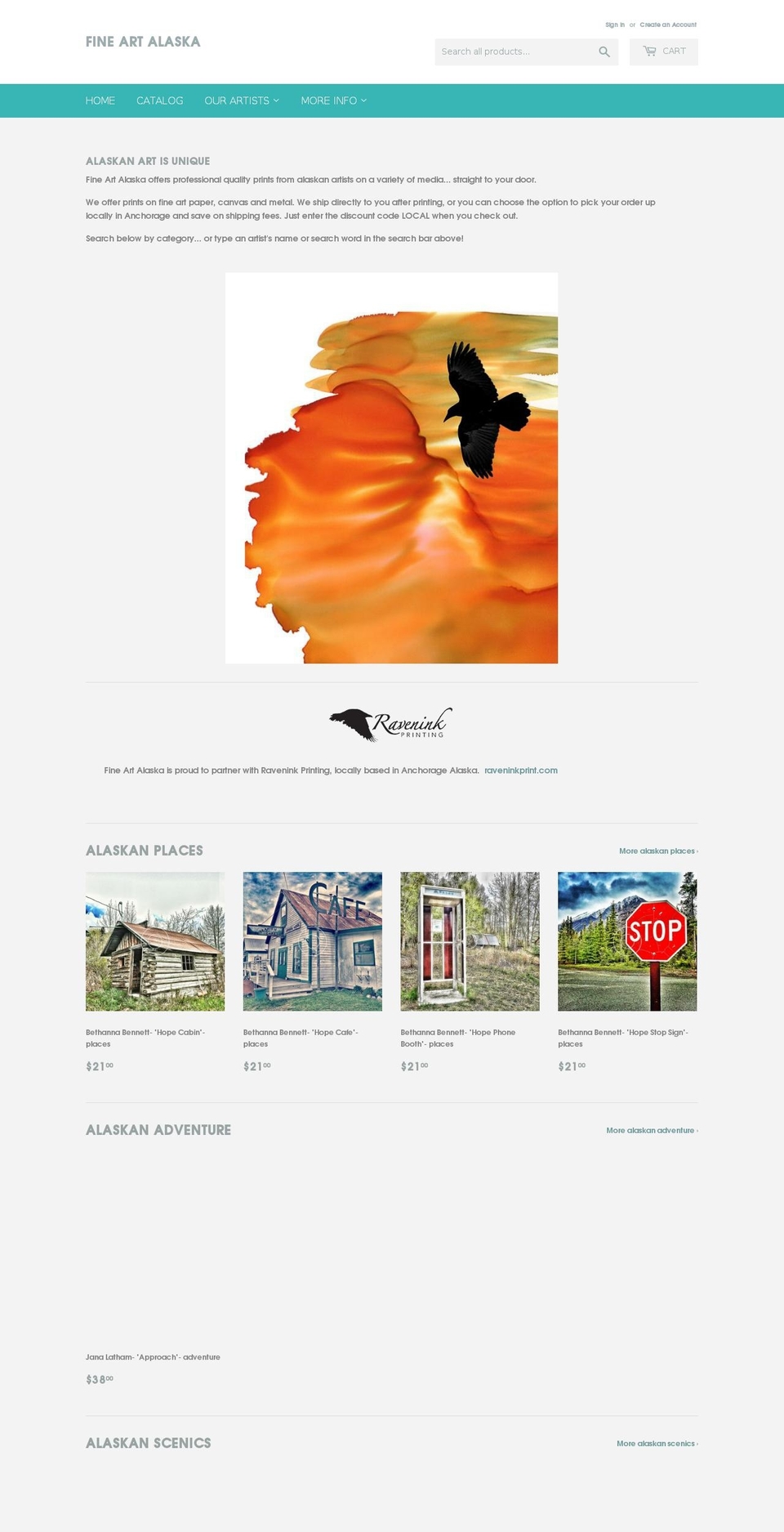 fineartalaska.com — Shopify storefront screenshot