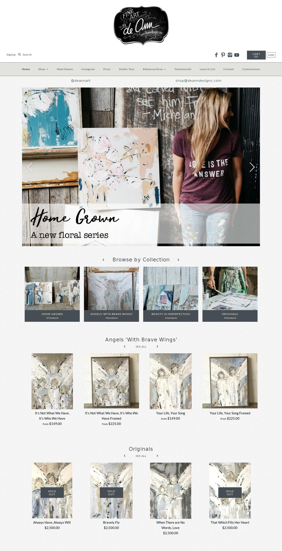 Deann Designs - Symmetry Theme Shopify theme site example fineartbydeann.com