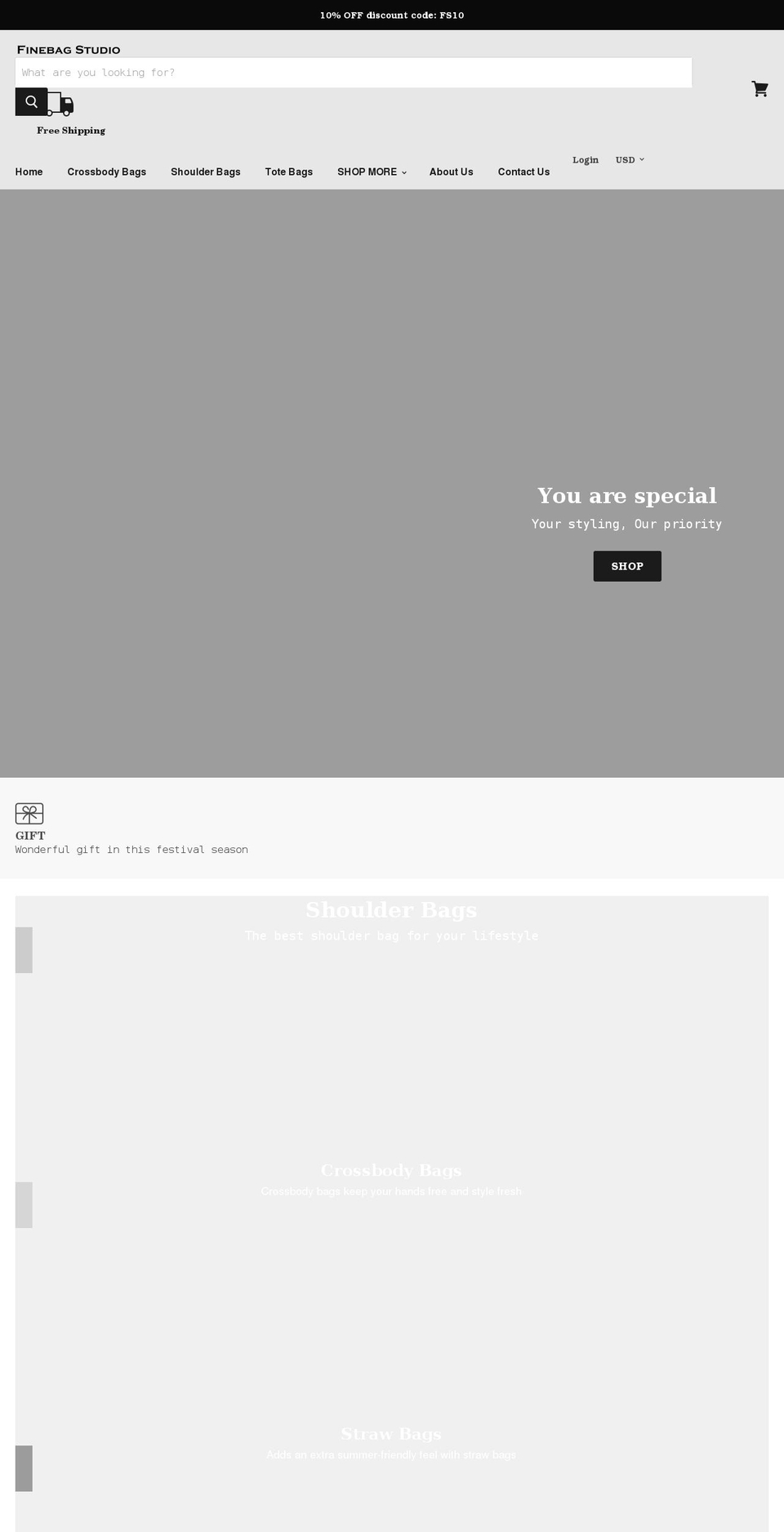 finebagstudios.com shopify website screenshot