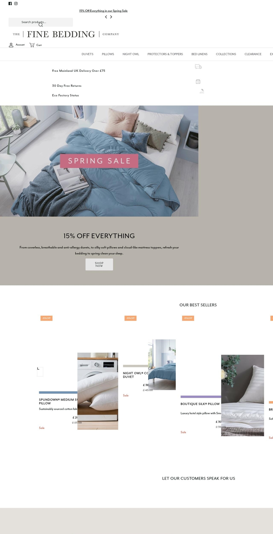 finebedding.co.uk shopify website screenshot