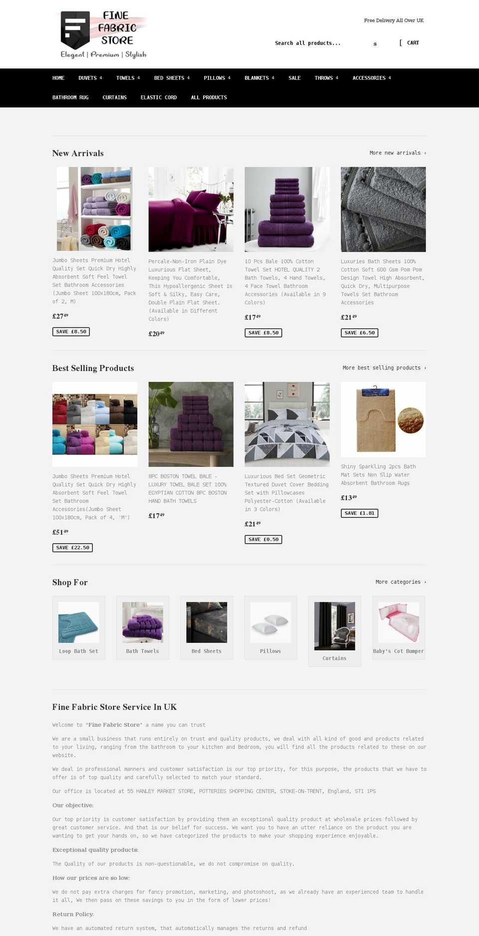 finefabric.co.uk shopify website screenshot
