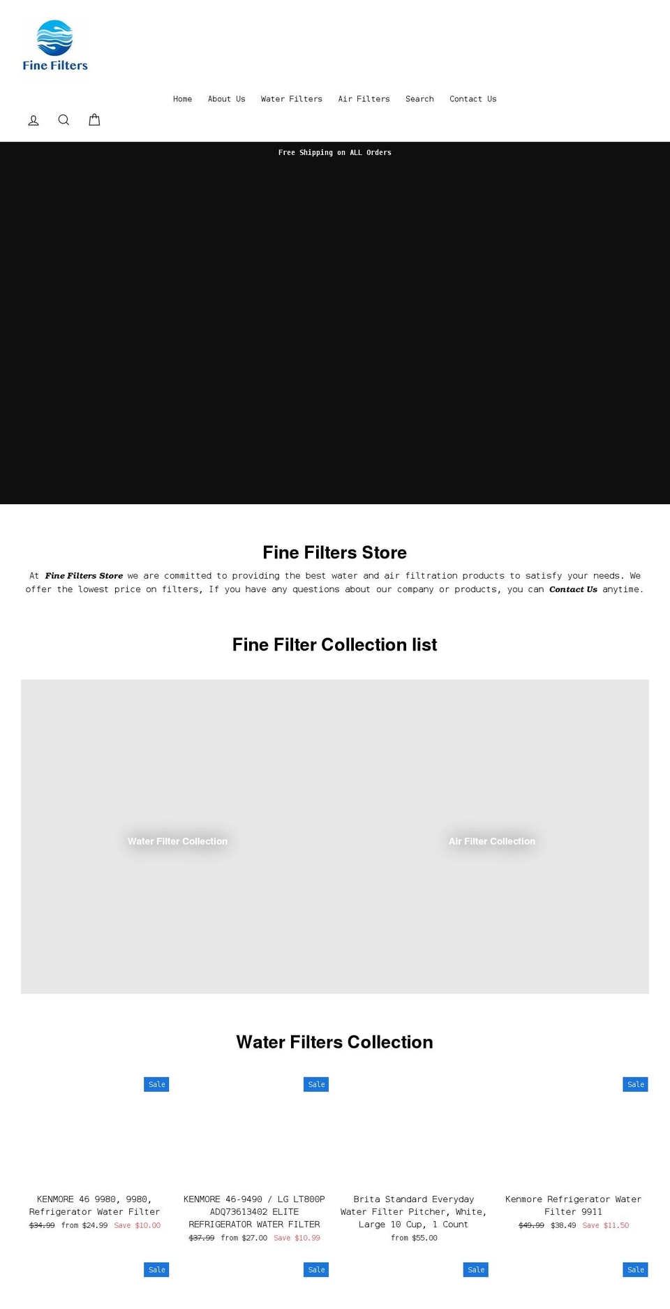 finefiltersstore.com shopify website screenshot