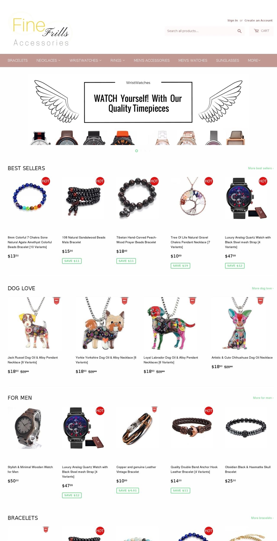 finefrills.com — Shopify storefront screenshot