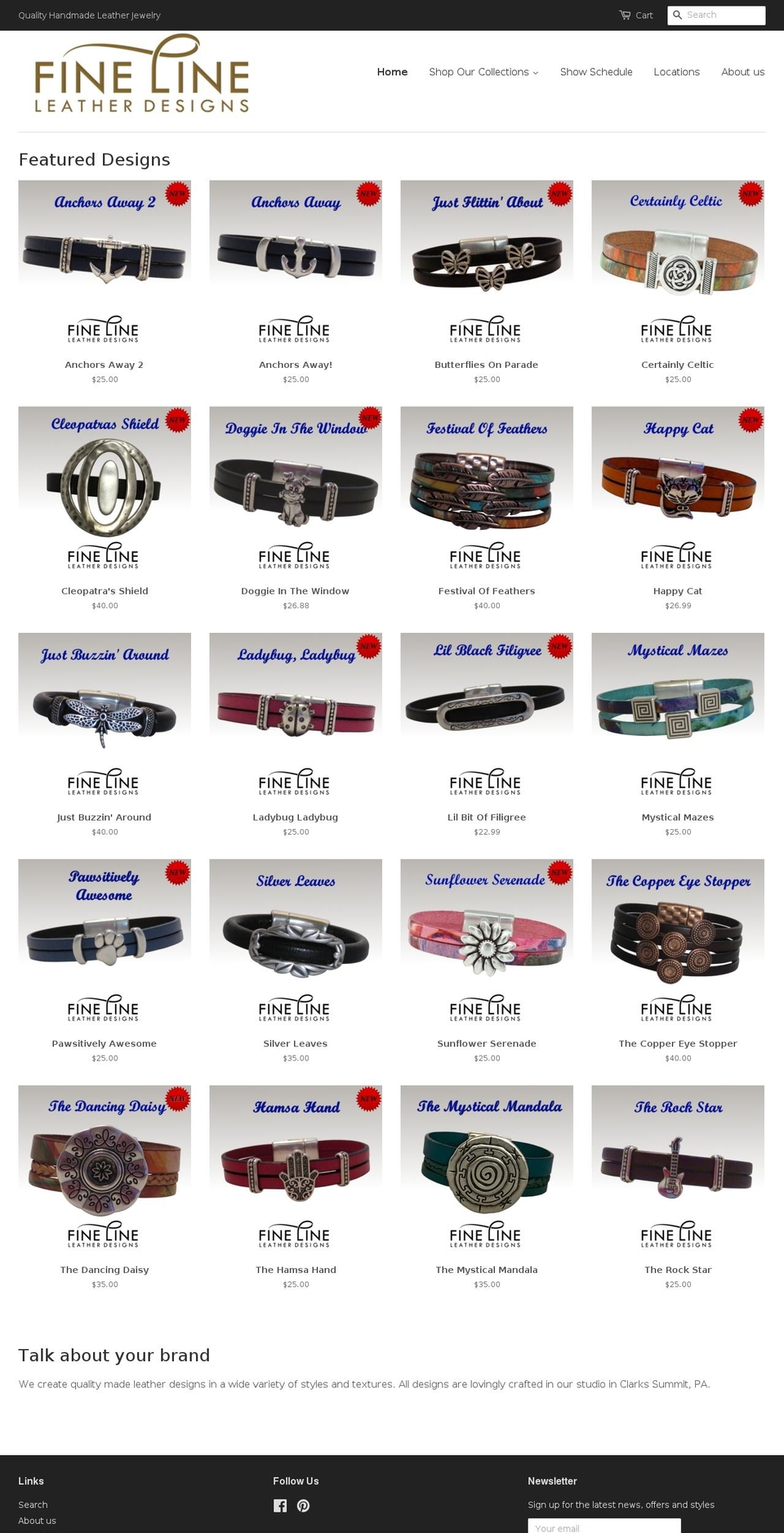 finelineleatherdesigns.com shopify website screenshot