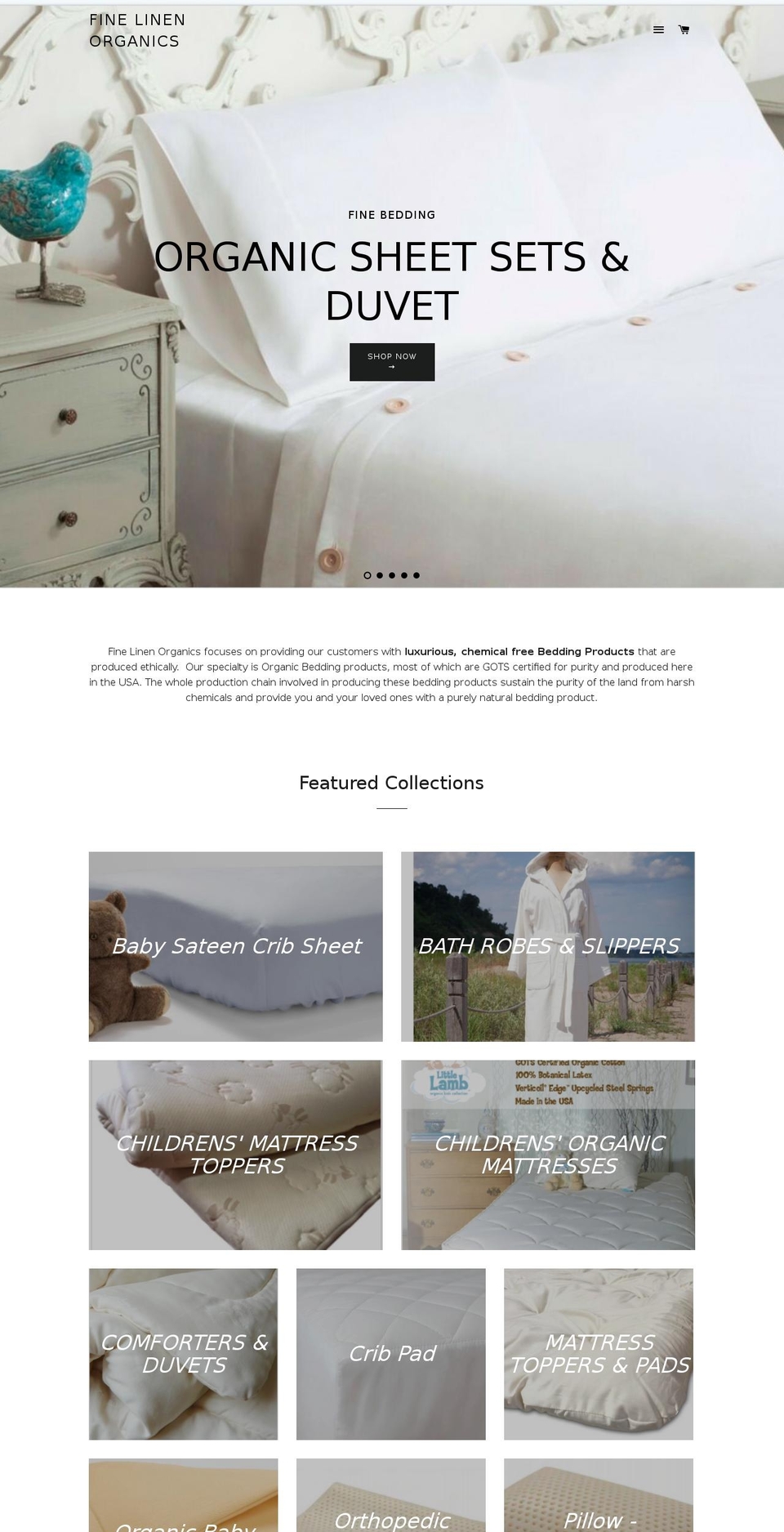 finelinenorganics.com shopify website screenshot