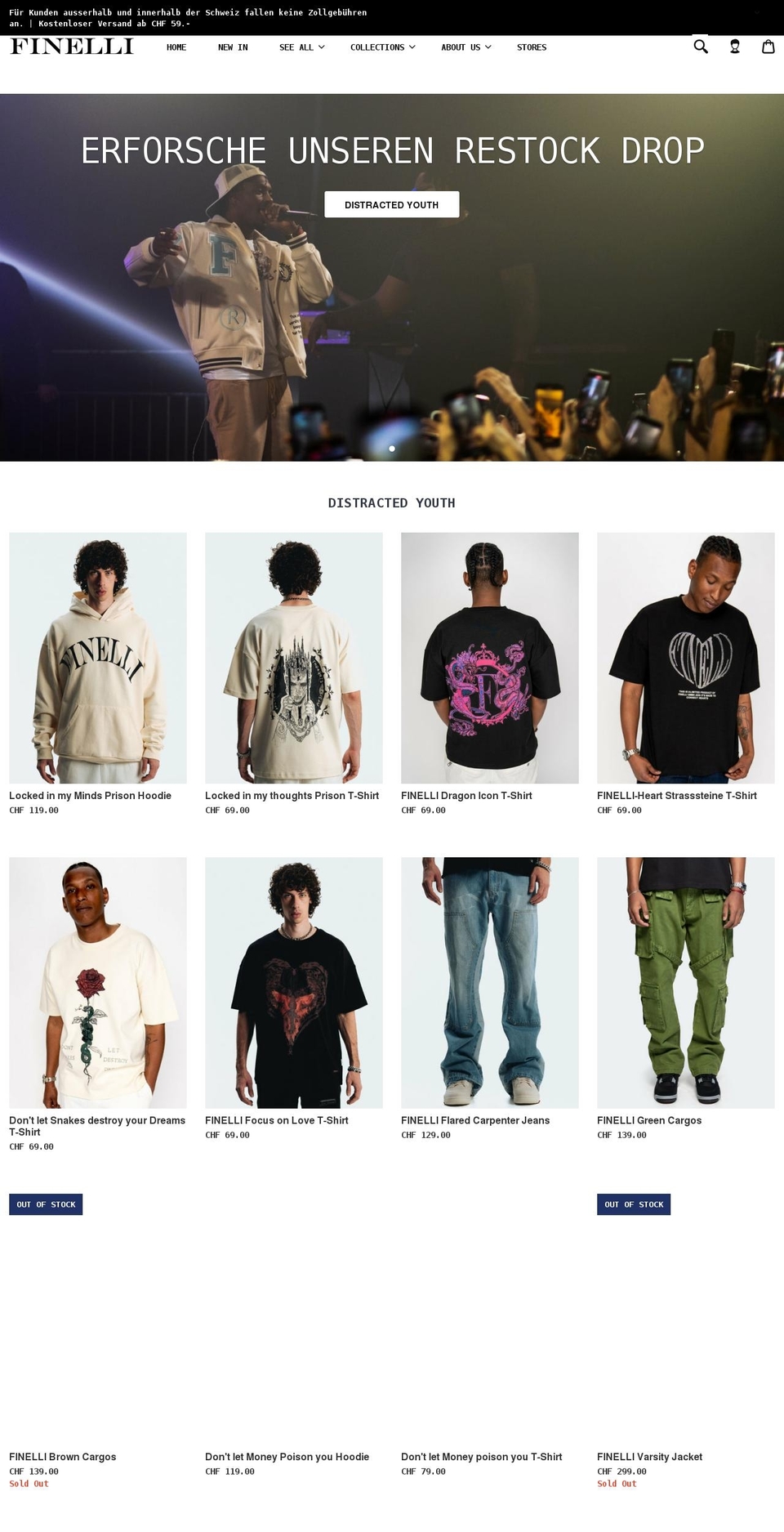 finelliclothing.com shopify website screenshot