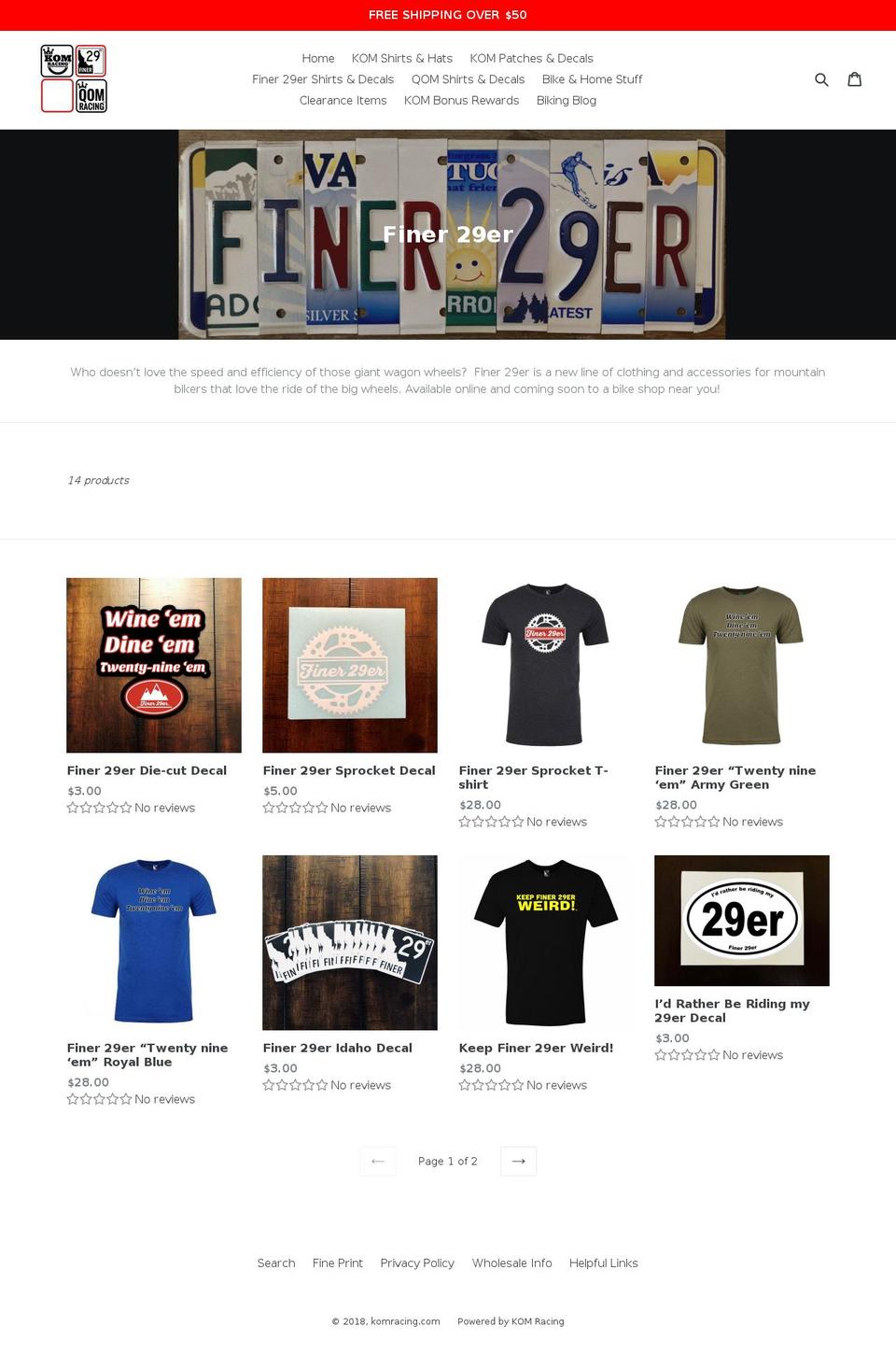 finer29er.com — Shopify storefront screenshot