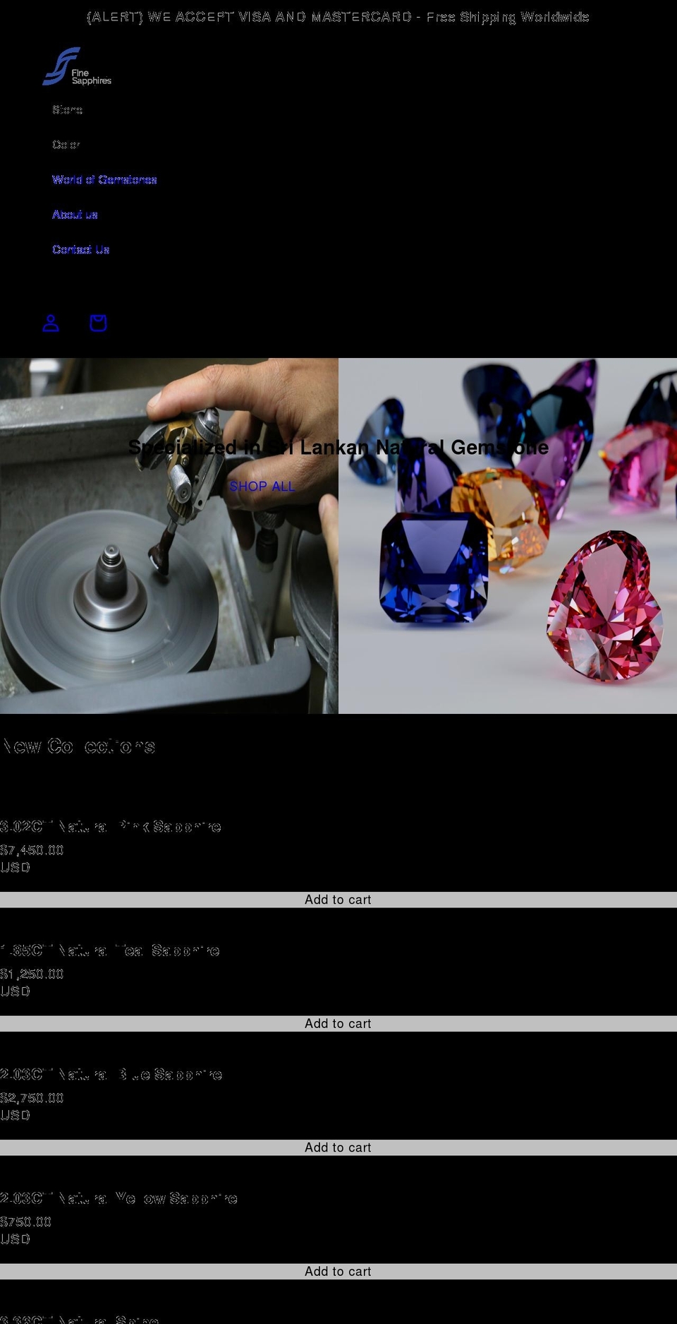 finesapphires.com shopify website screenshot