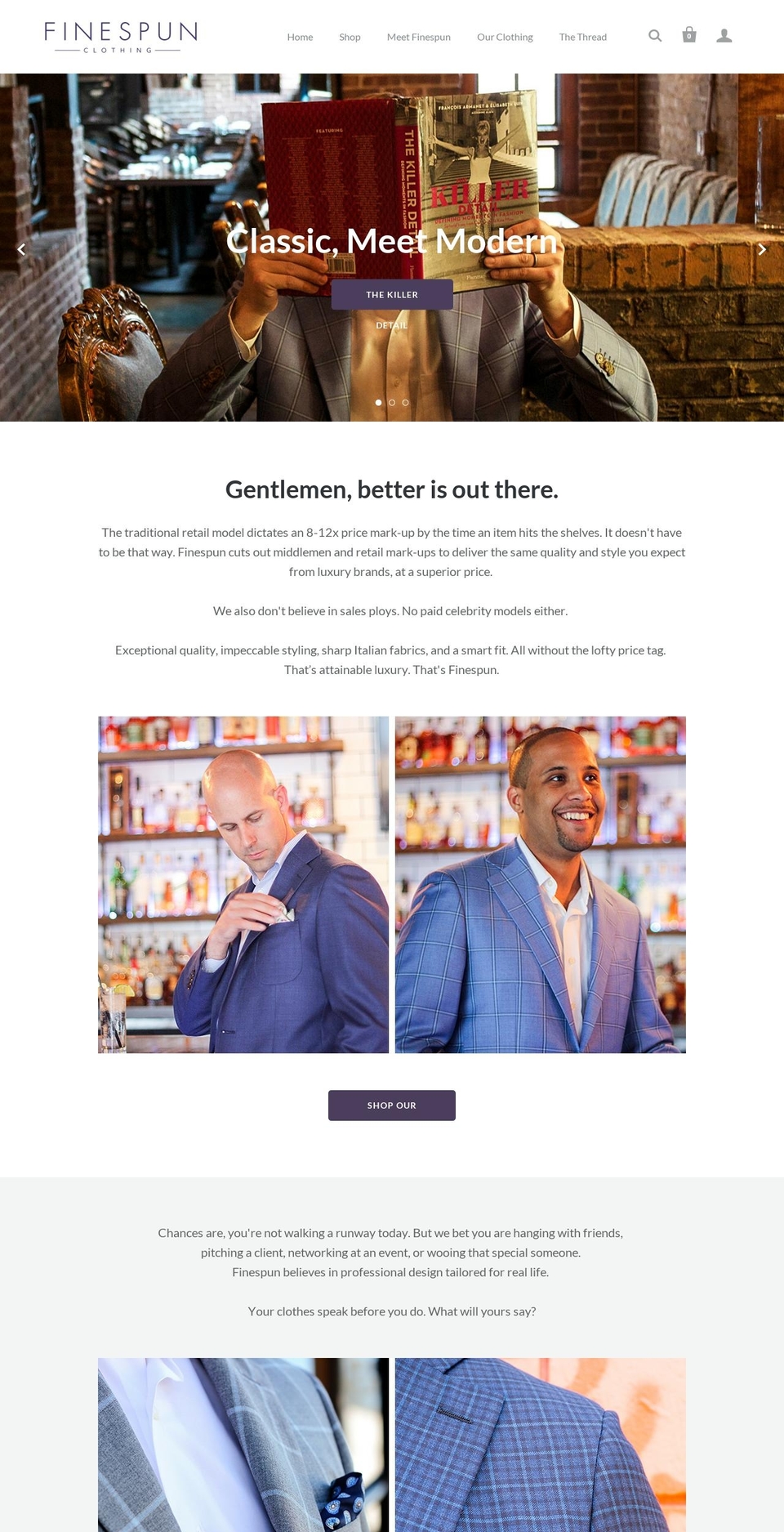 finespunclothing.com shopify website screenshot