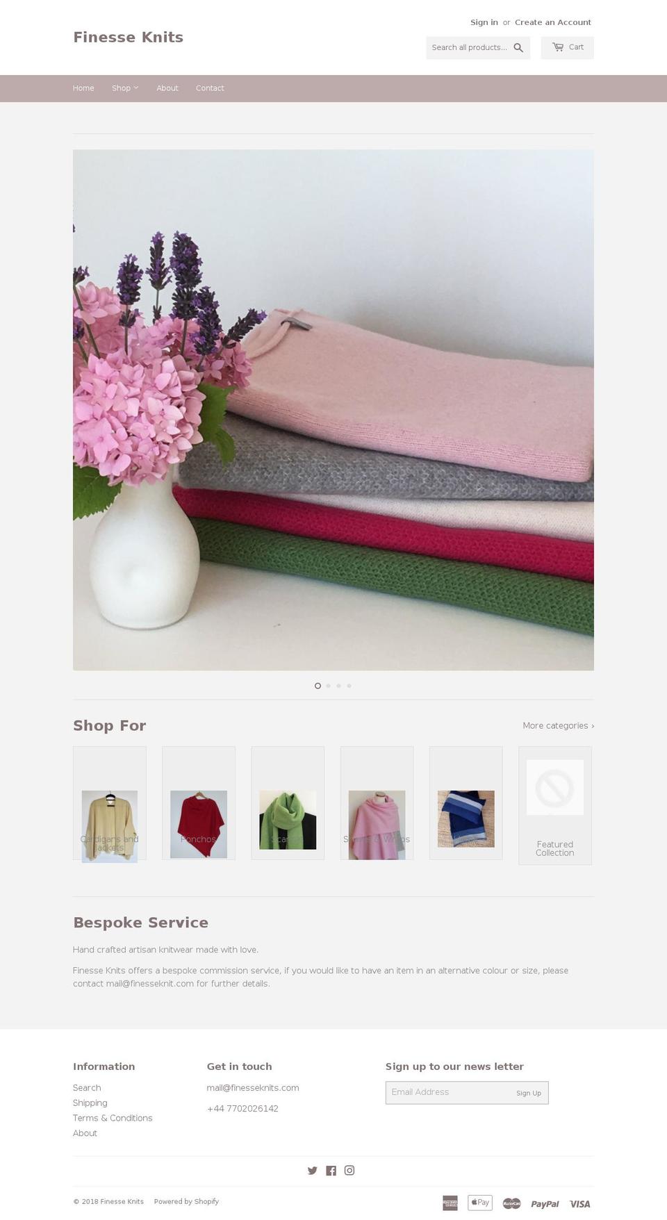 finesseknits.com shopify website screenshot