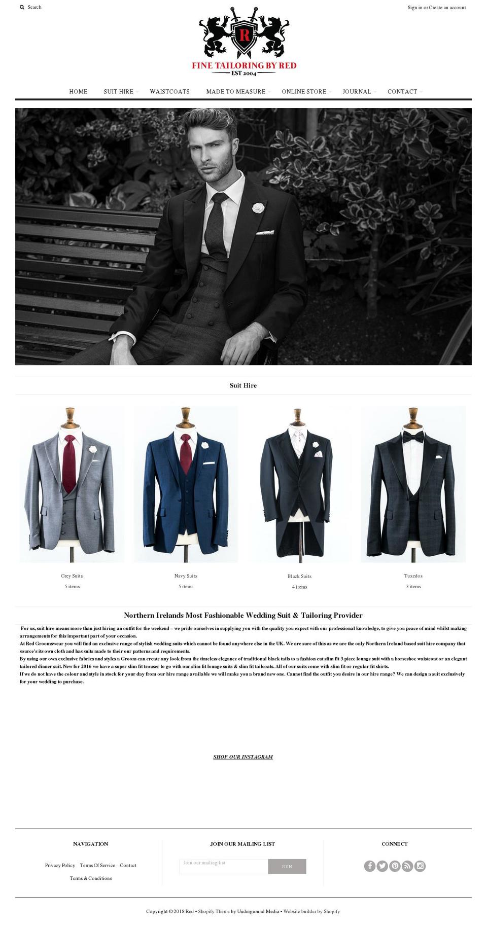 finetailoringbyred.com — Shopify storefront screenshot