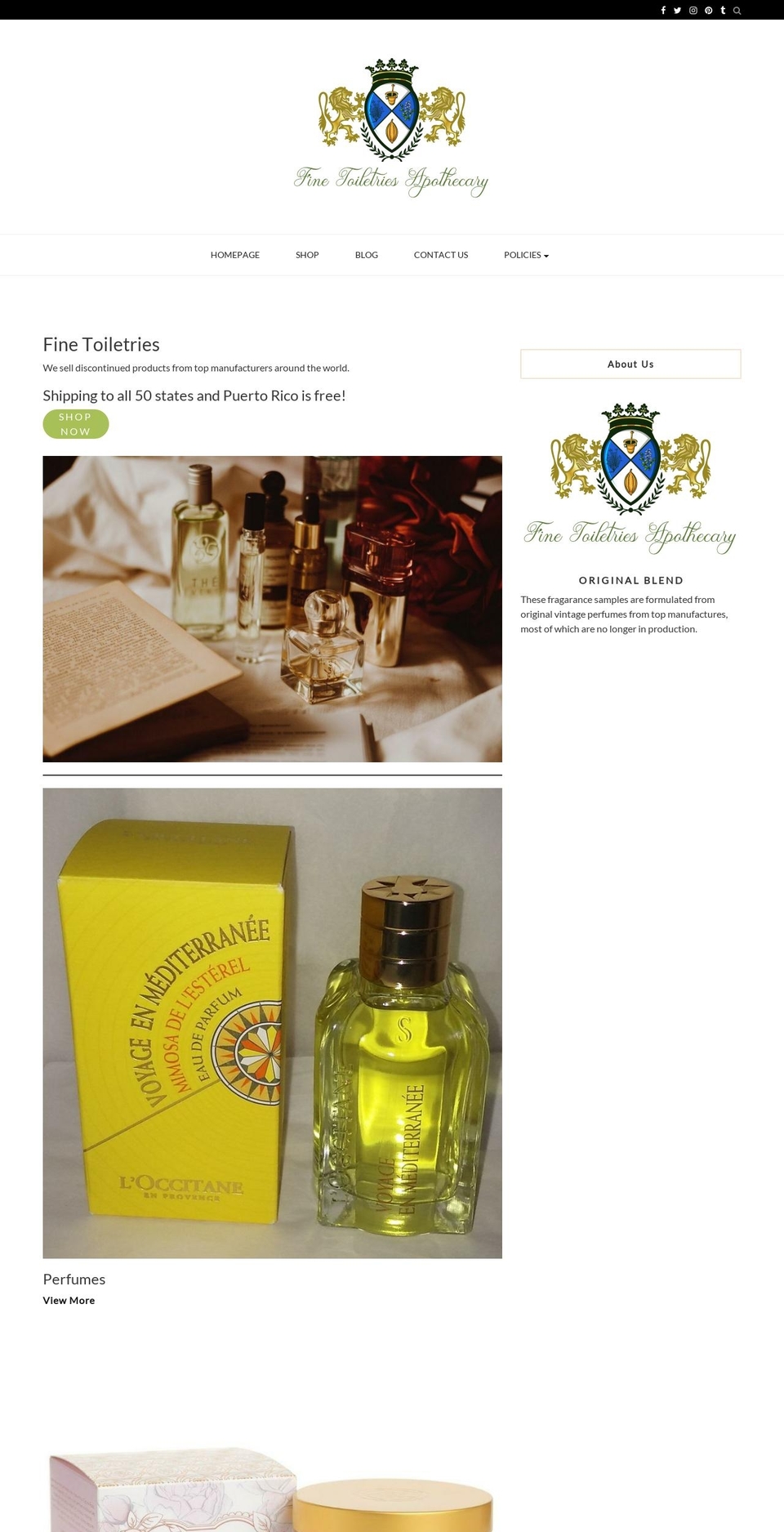 finetoiletries.com — Shopify storefront screenshot