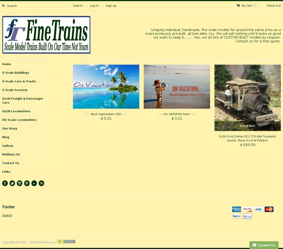 finetrains.us shopify website screenshot