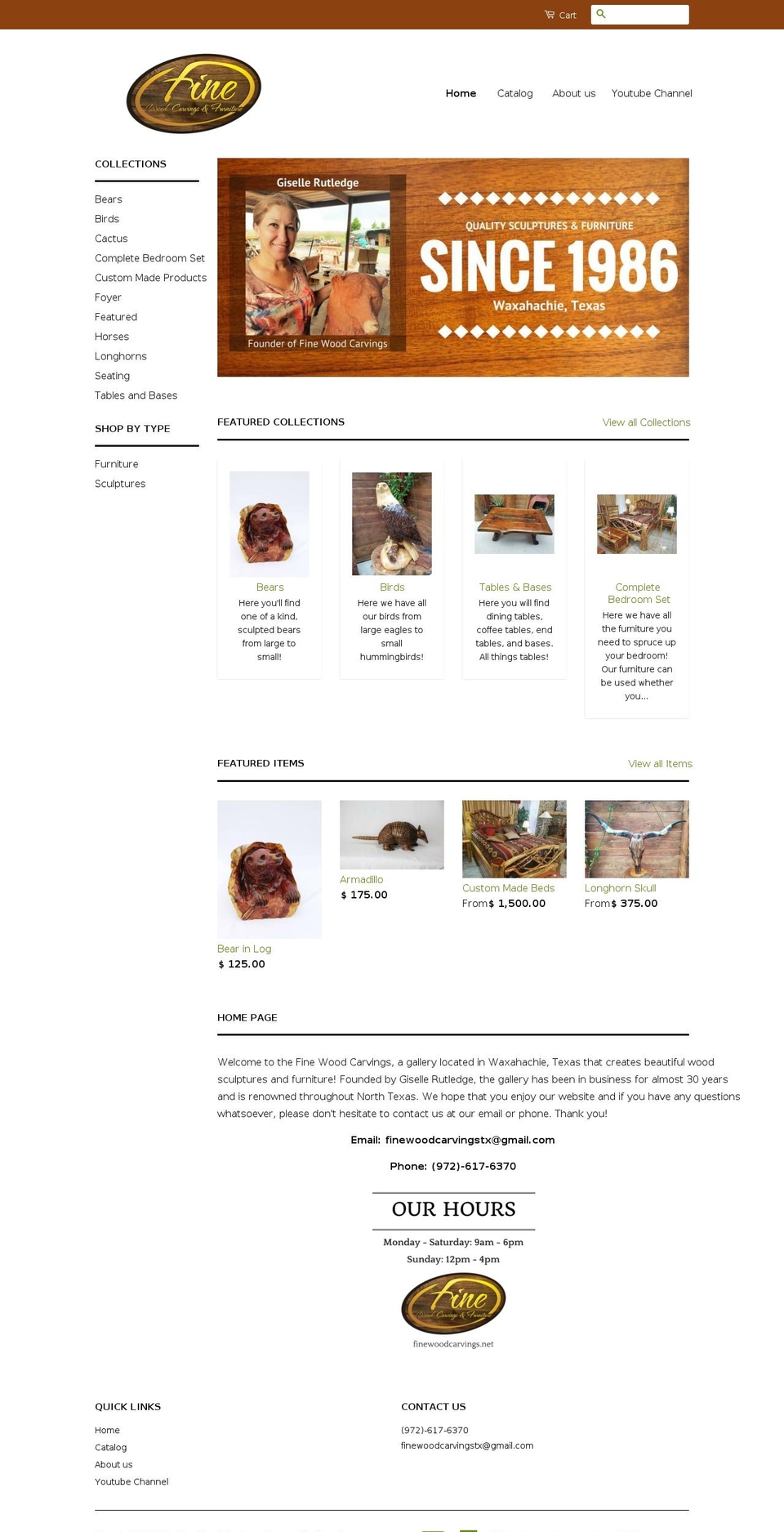 finewoodcarvings.net shopify website screenshot
