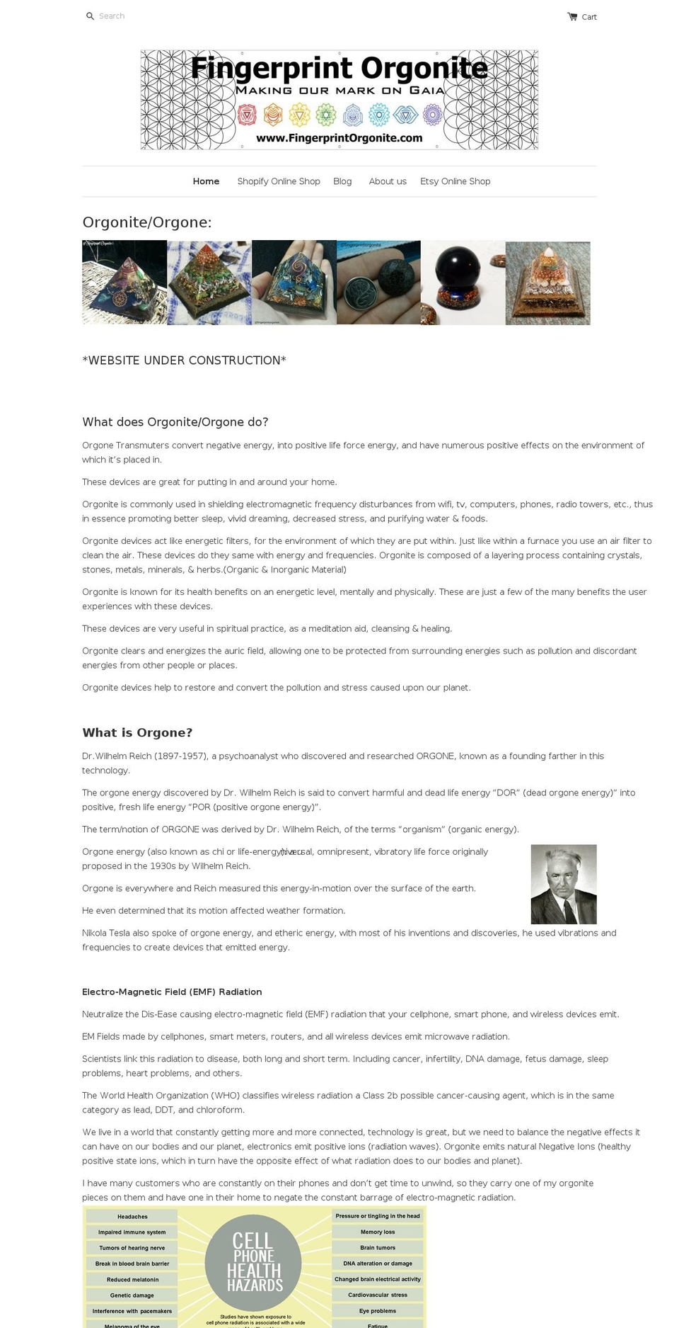 fingerprintorgonite.com shopify website screenshot