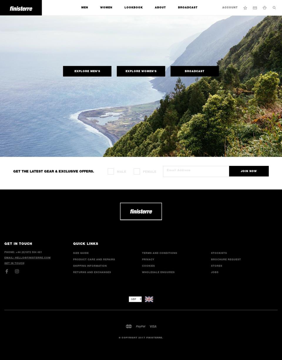 Production Shopify theme site example finisterre.com