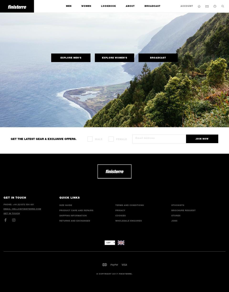 finisterreuk.com shopify website screenshot