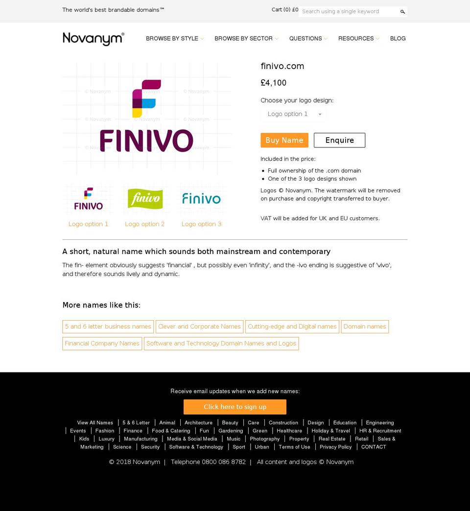 finivo.com shopify website screenshot
