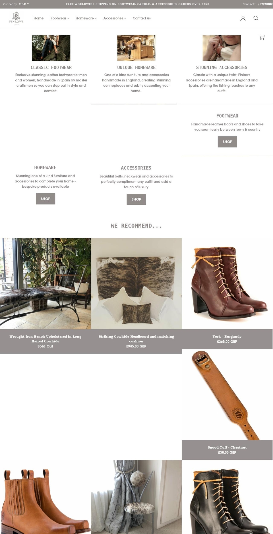 finlows.com shopify website screenshot