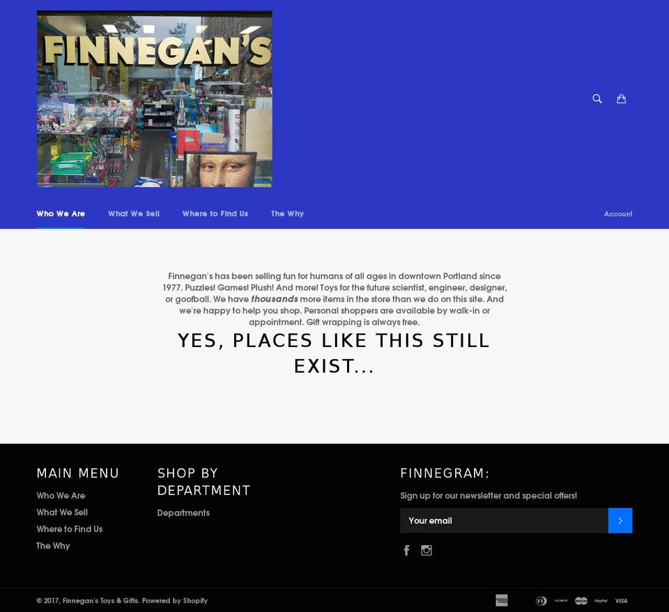 finneganstoys.com shopify website screenshot