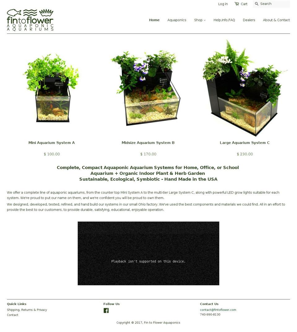 fintofloweraquaponics.com shopify website screenshot