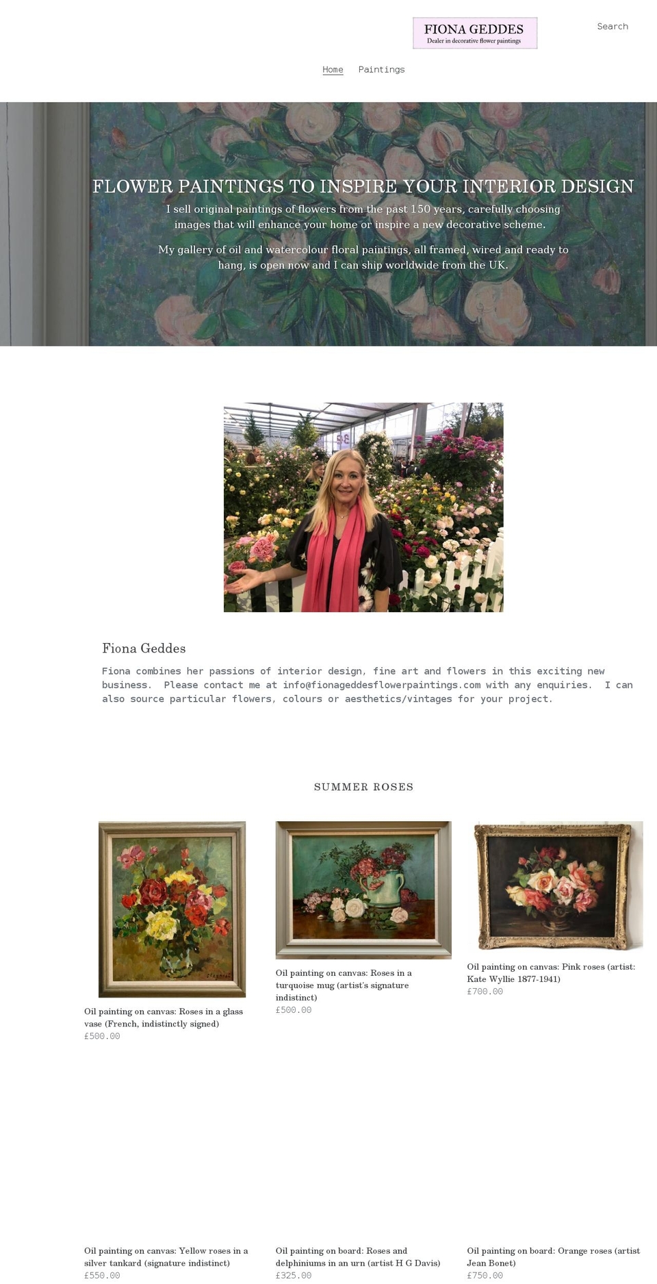 fionageddesflowerpaintings.com shopify website screenshot