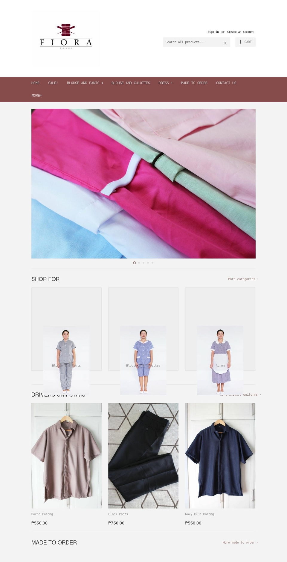 fiorauniforms.com shopify website screenshot