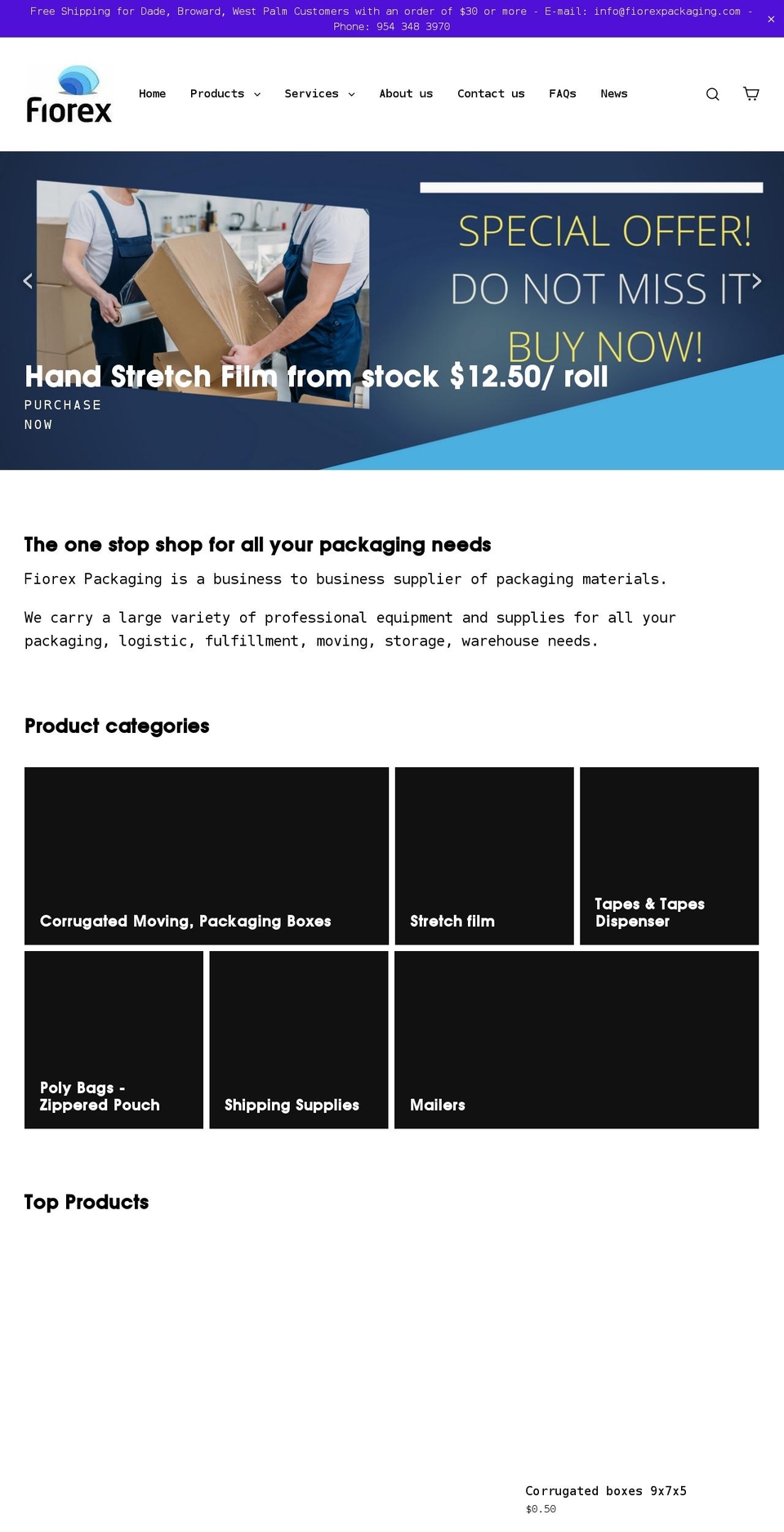 fiorexpackaging.com shopify website screenshot