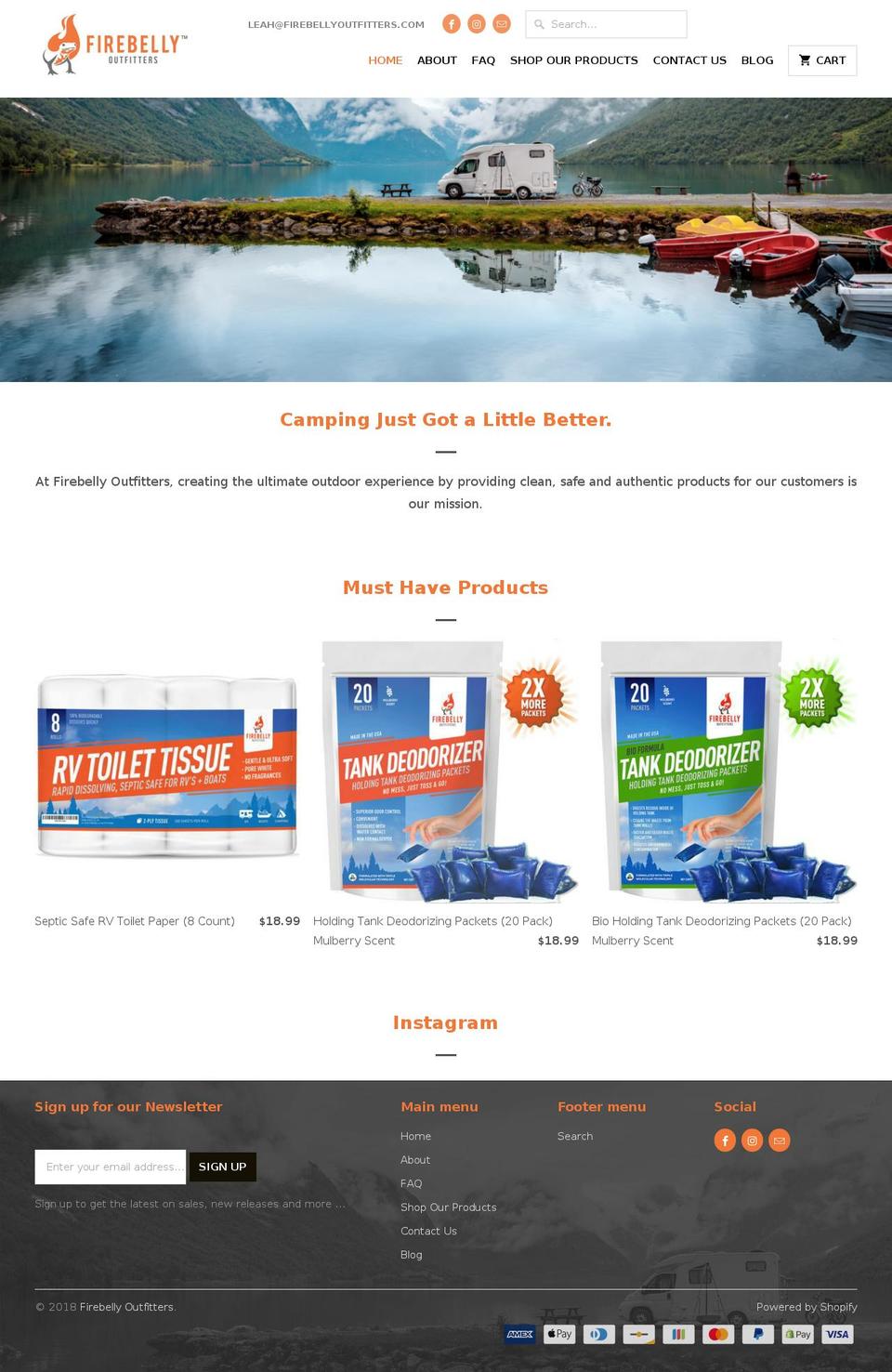firebellyoutfitters.com — Shopify storefront screenshot