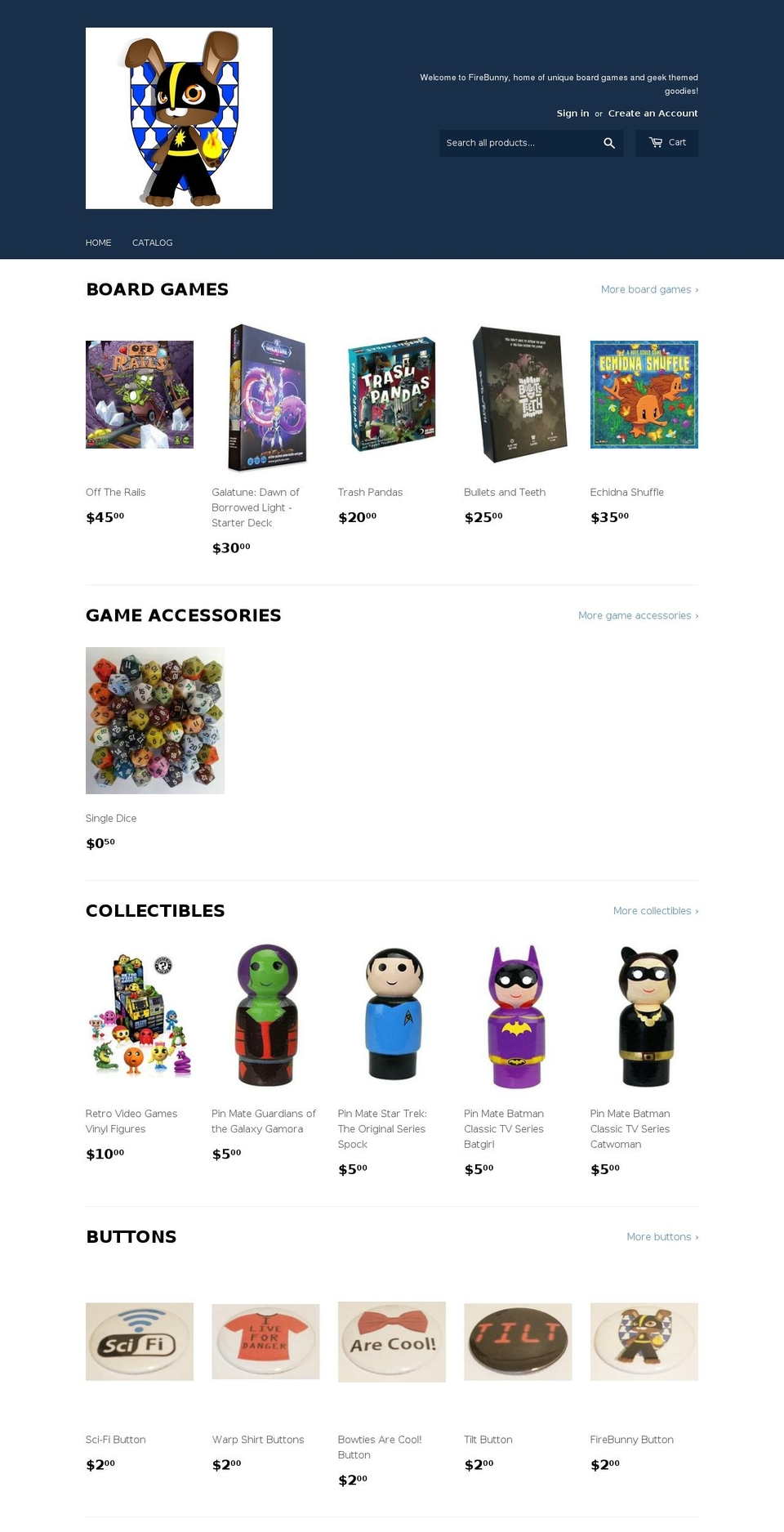 firebunnygames.com — Shopify storefront screenshot