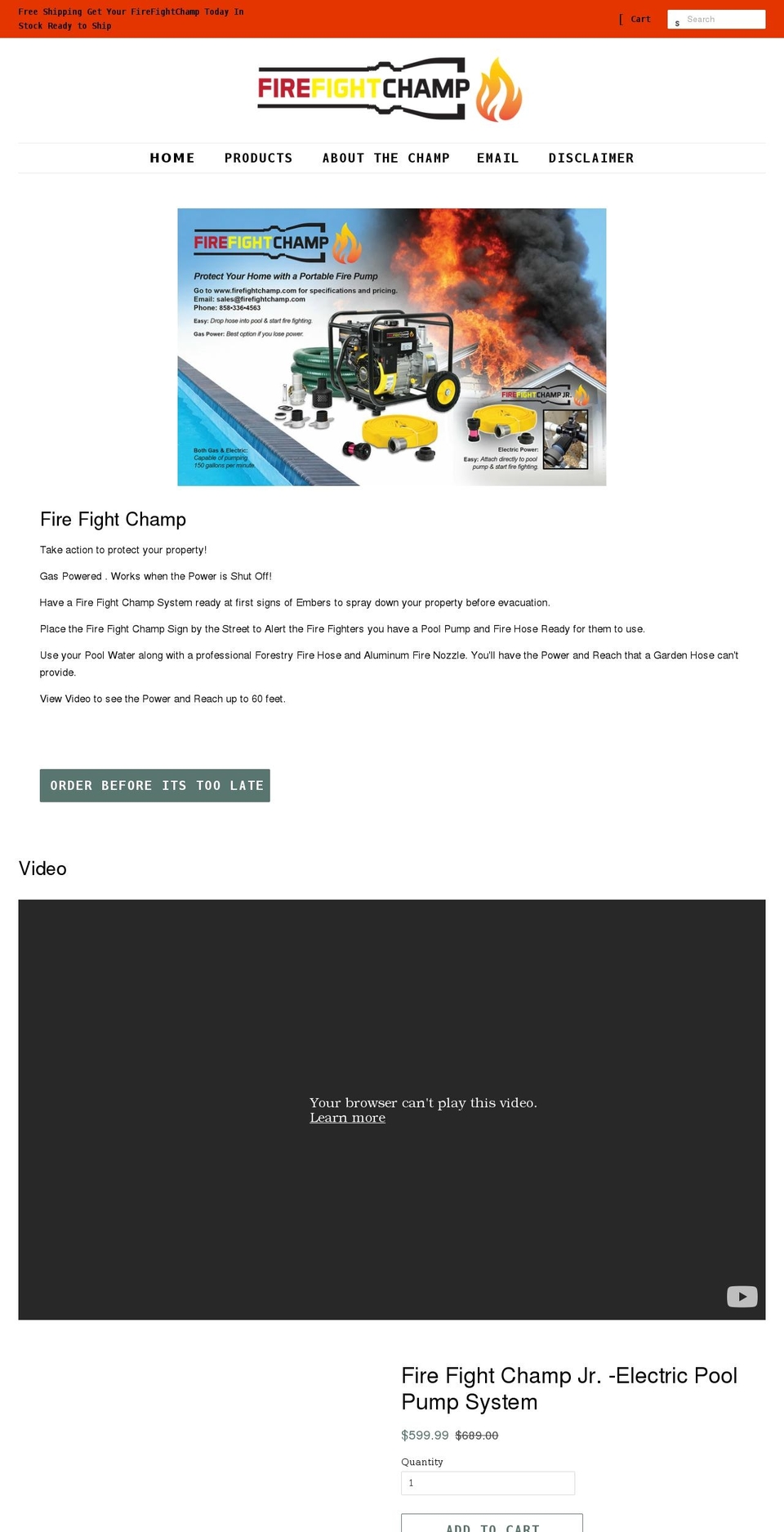 firefightchamp.com shopify website screenshot