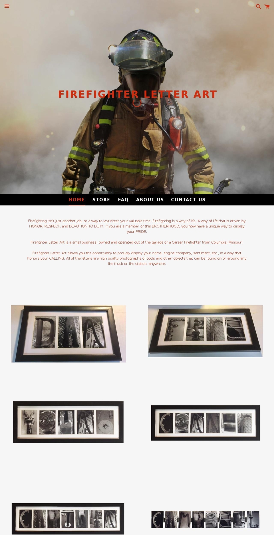 firefighterletterart.com shopify website screenshot