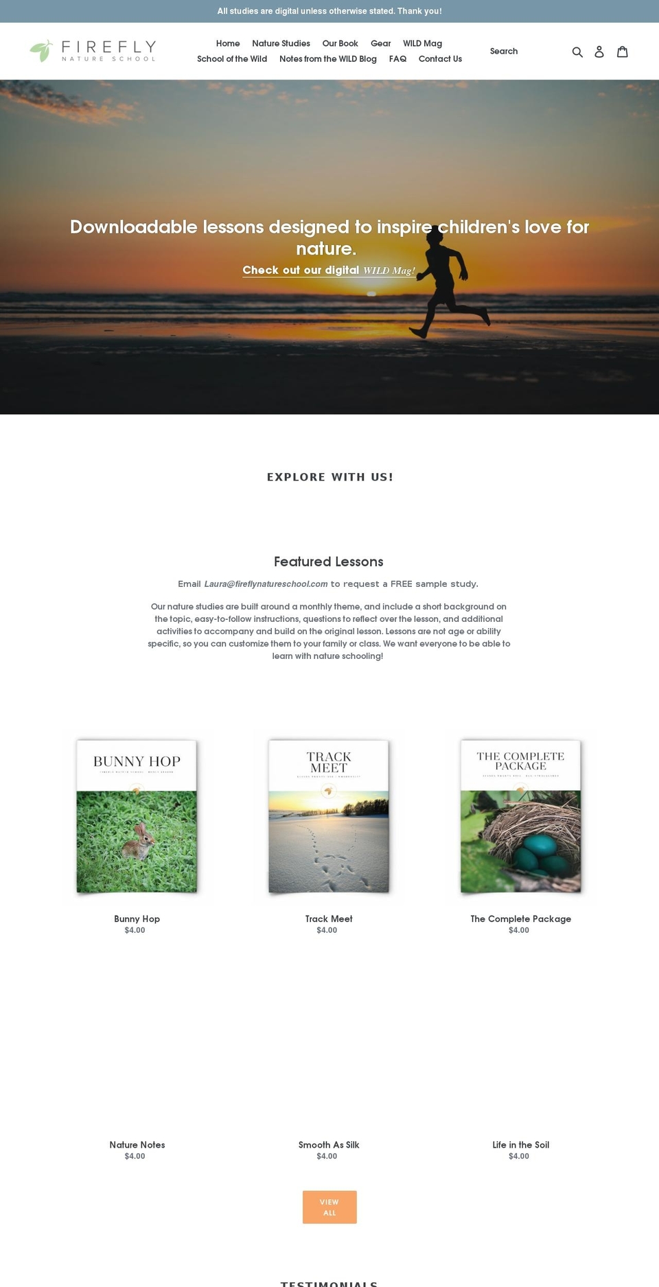 firefly-nature-schooling.myshopify.com shopify website screenshot