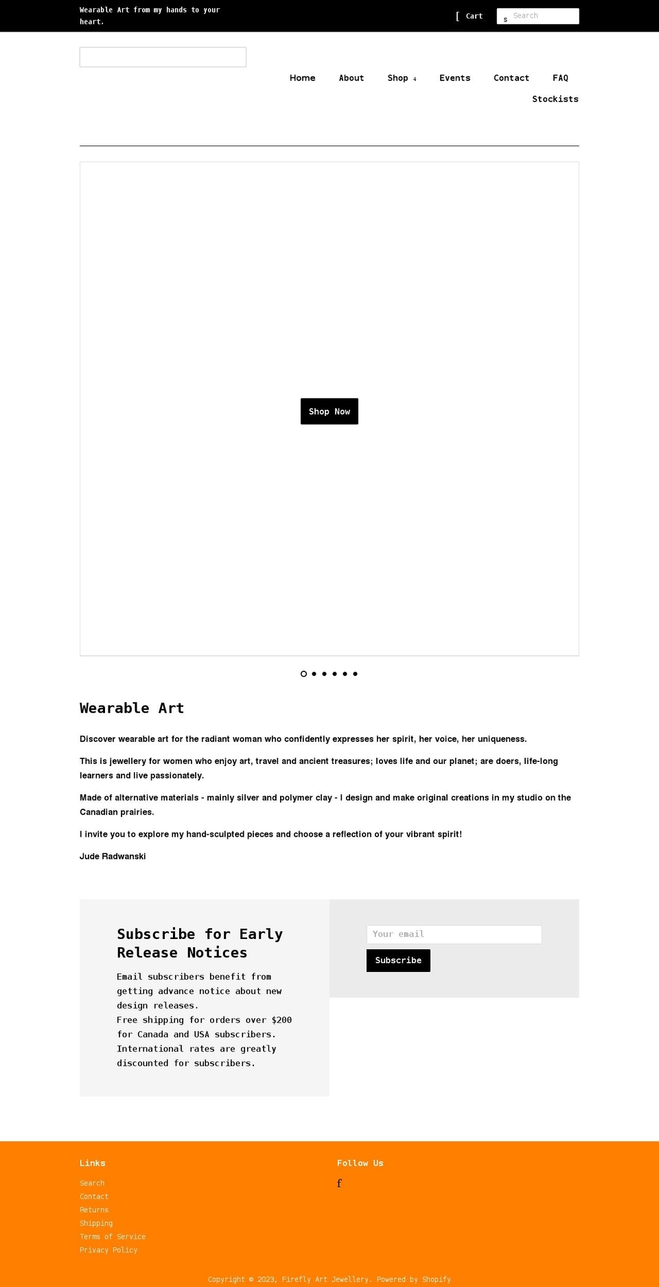 fireflyartjewellery.com shopify website screenshot