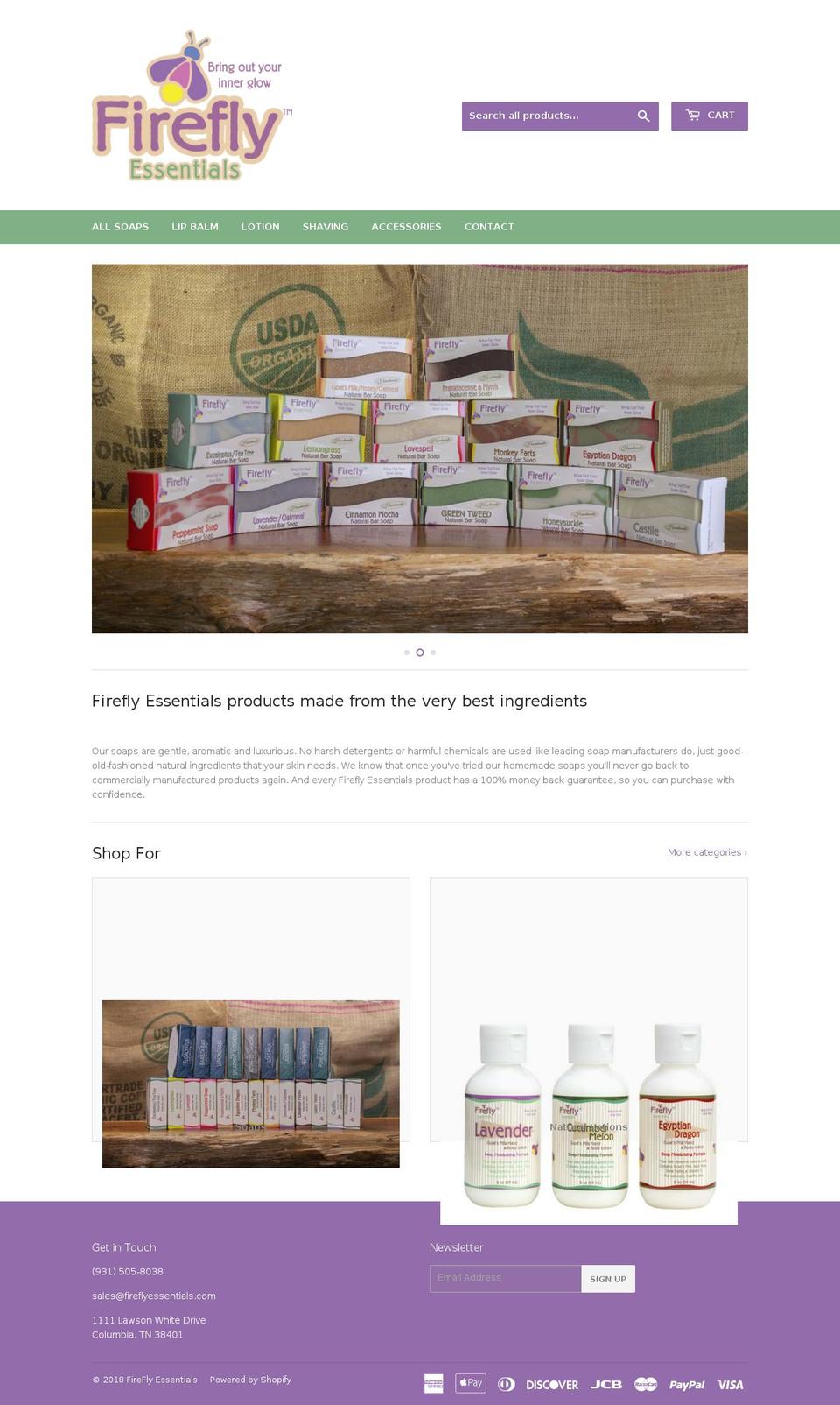 fireflyessentials.com — Shopify storefront screenshot