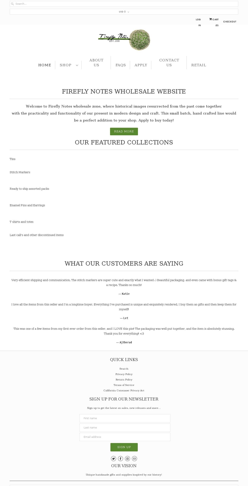 fireflynoteswholesale.com shopify website screenshot