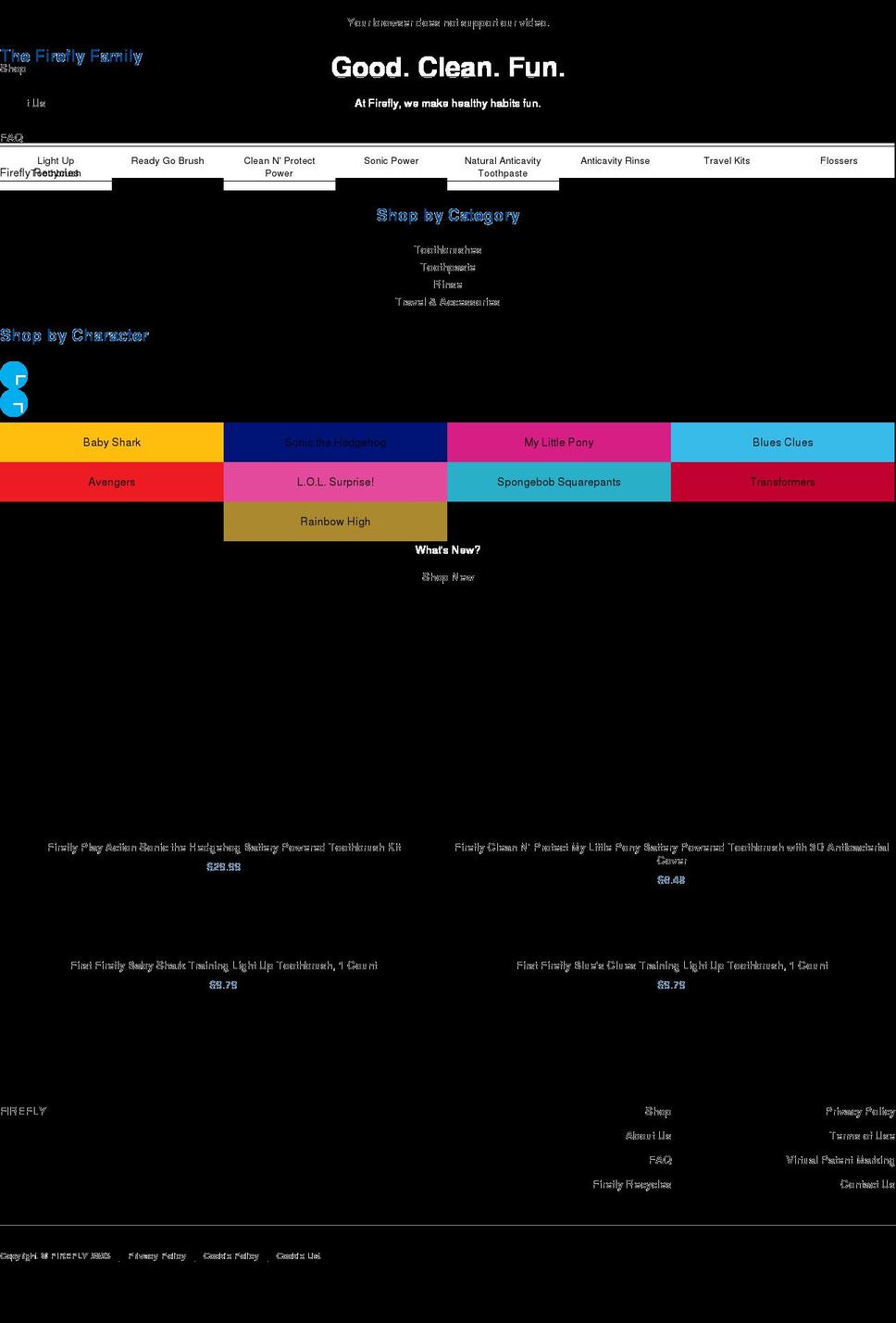 fireflytoothbrush.com shopify website screenshot