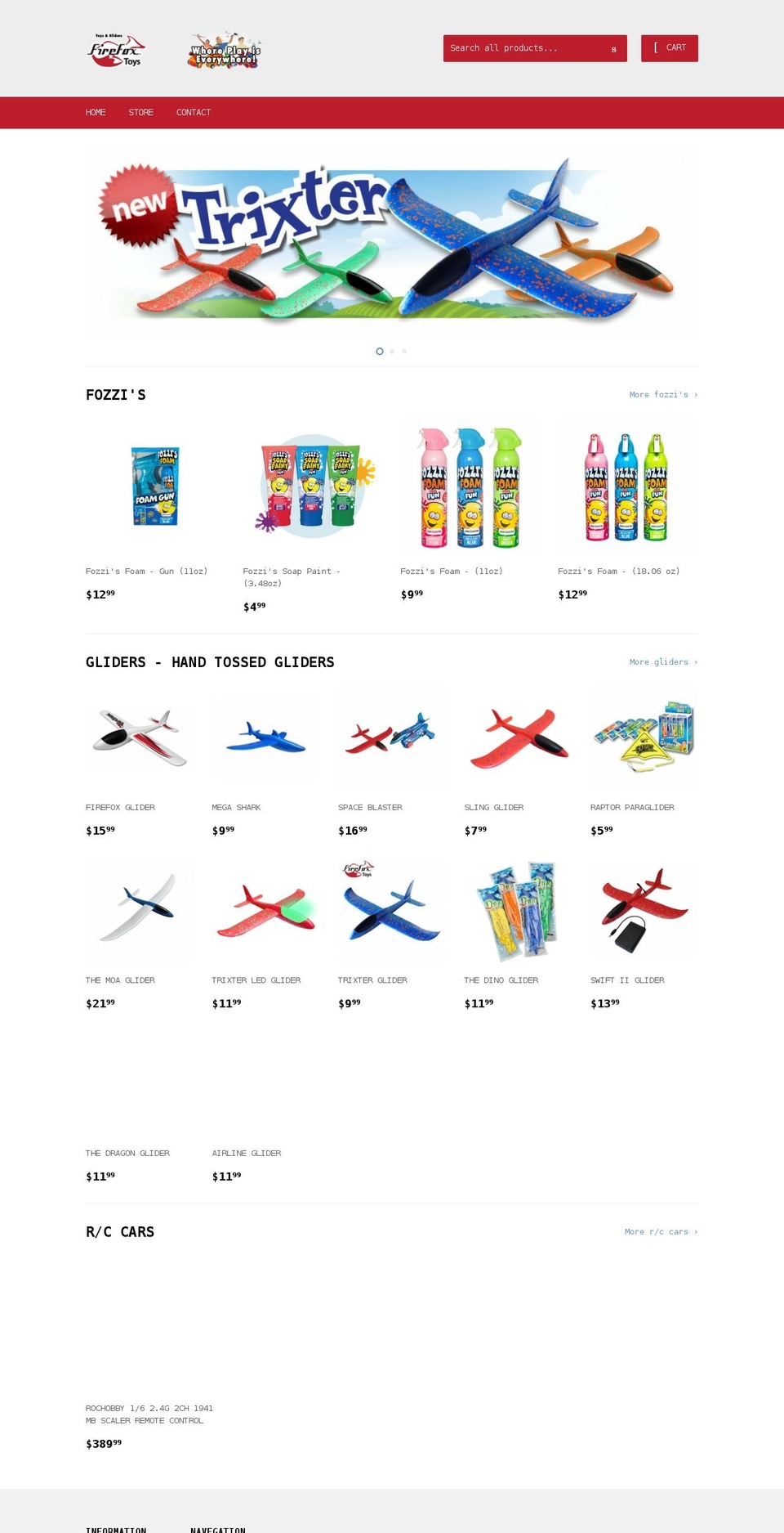 firefoxtoys.com shopify website screenshot