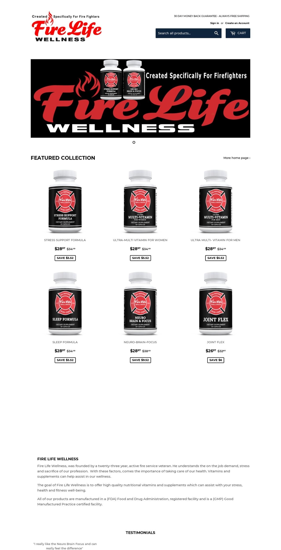 firelifewellness.com — Shopify storefront screenshot