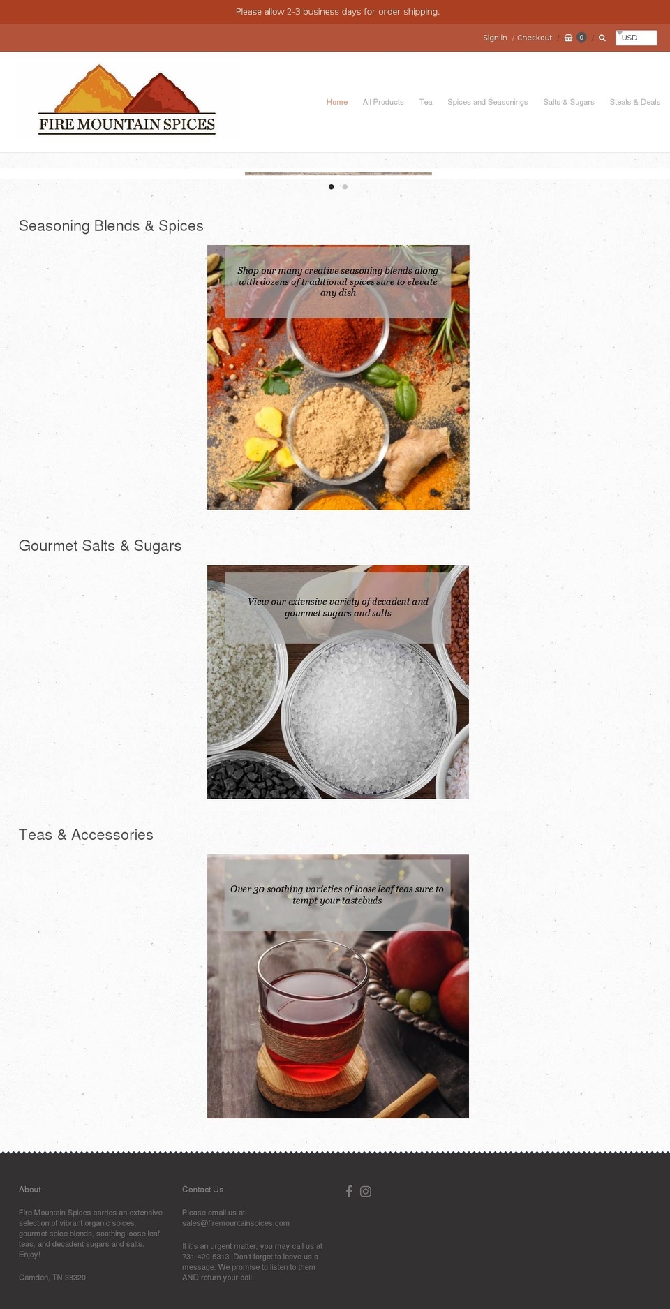 firemountainspices.com shopify website screenshot