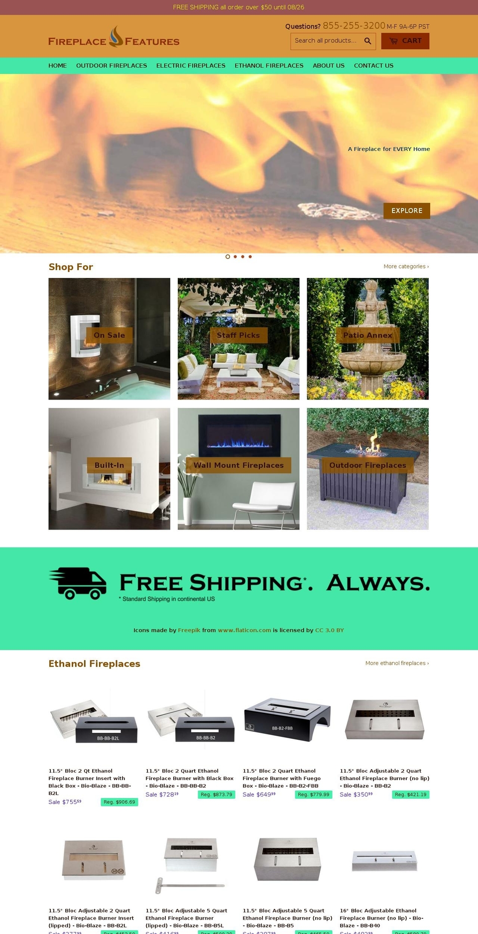 dsl-theme-sept3 Shopify theme site example fireplacefeatures.com