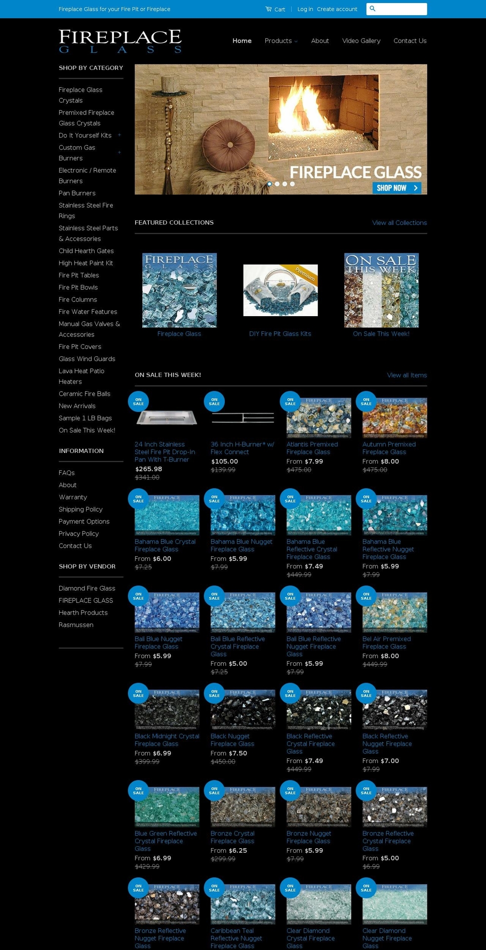 fireplaceglass.com shopify website screenshot