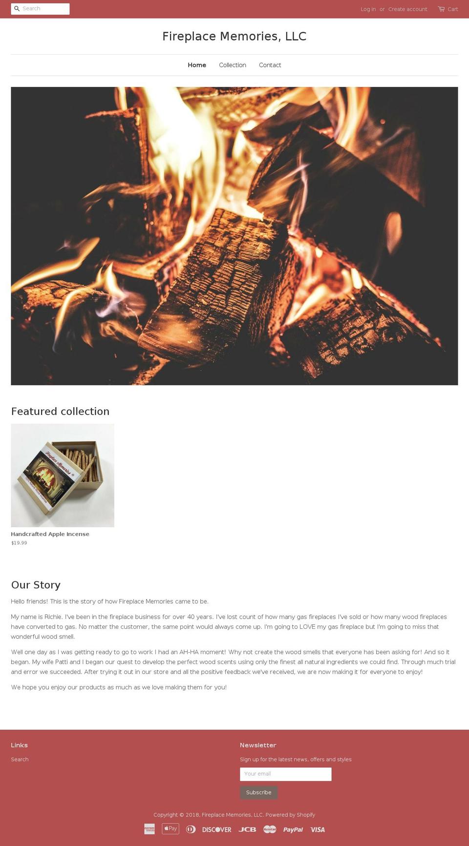 fireplacememories.com — Shopify storefront screenshot