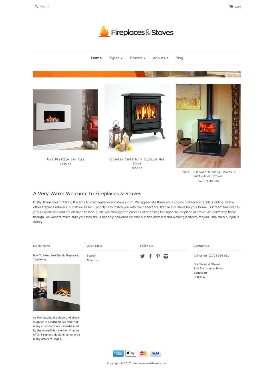 fireplacesandstoves.com shopify website screenshot