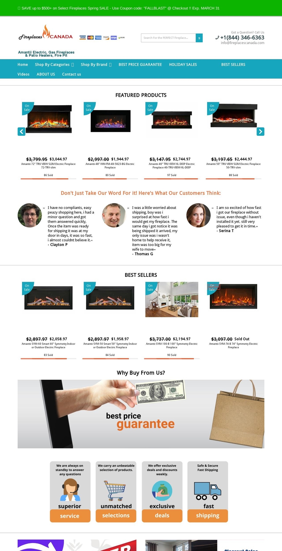 fireplacescanada.com shopify website screenshot