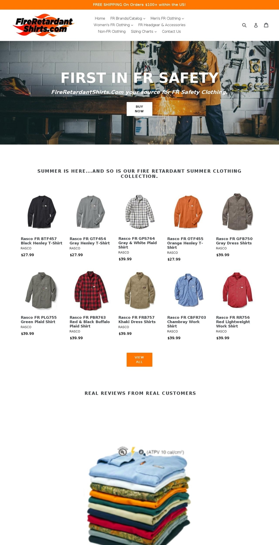 fireretardantshirts.com shopify website screenshot