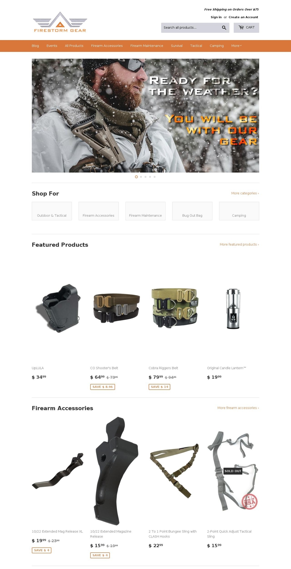 firestormgear.com shopify website screenshot